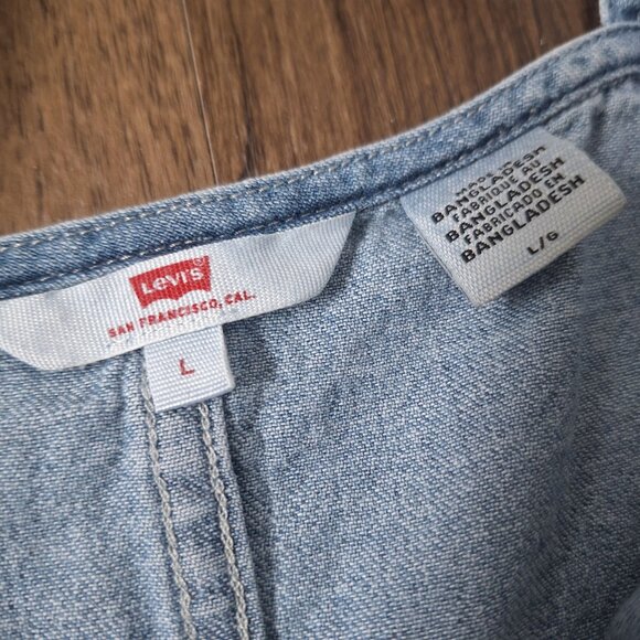 💙 Levi's Denim Jean Tiered Dress Size L 100% Cotton Western Coastal Cowgirl Cou - Picture 6 of 8